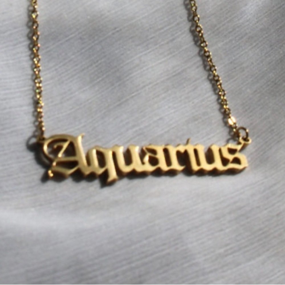 Aquarius Stainless Steel Gold Tone Zodiac Sign Necklace
